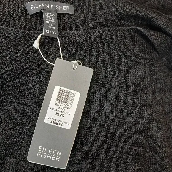 Eileen fisher womens xl linen knit tank shell top black boat neck shirt - Picture 2 of 9